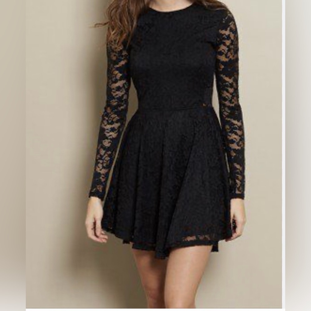 Garage Black Lace Long-Sleeve Fit & Flare Dress
